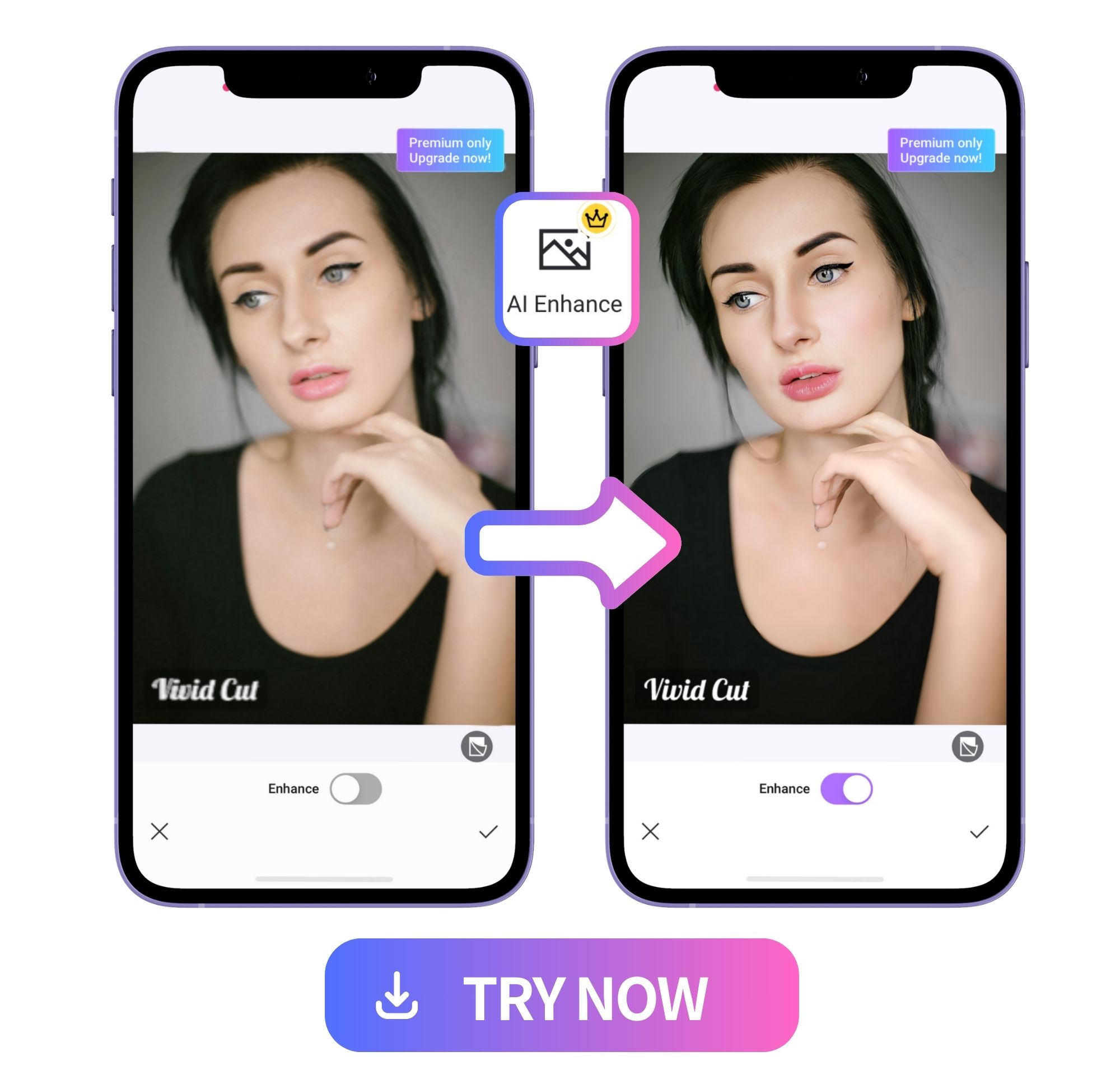 enhance a photo of a thinking woman with Vivid Glam